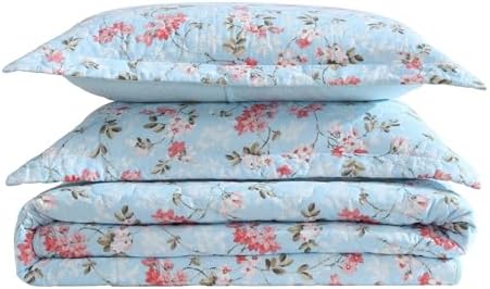 Laura Ashley Full Queen Quilt Set with Shams - Floral Print 100 Cotton