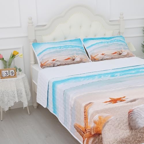 Blue Coastal Quilt Set Twin 2 Pieces Microfiber