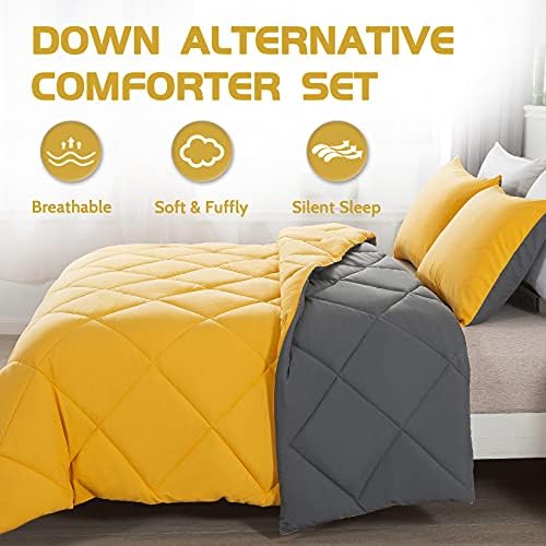 Decroom Twin Comforter Set - Yellow and Grey Down Alternative