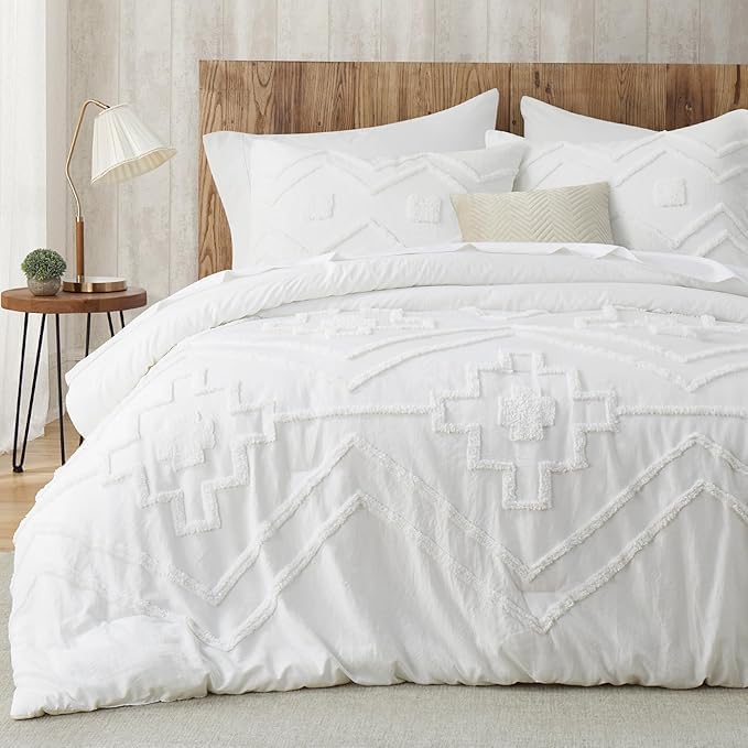 Luxury Tufted Duvet Cover Set Ivory 3 Pcs