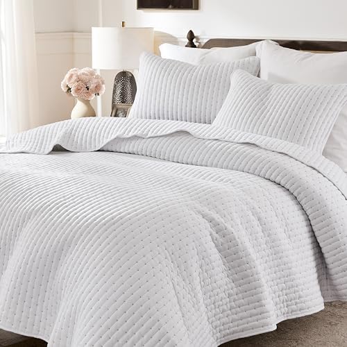 WDCOZY White Cross Stitch Quilt Set Twin Size