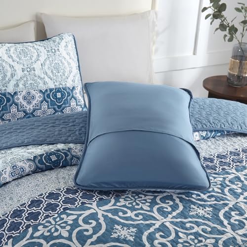 DJY Boho Quilt Set Queen Size 3 Pieces Navy Blue