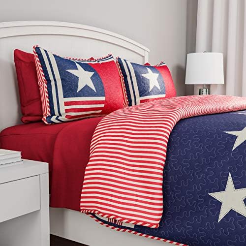 Bedford Home Quilt Set Patriotic Flag Print 2-Piece All-Season