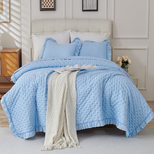 Cmfshape Bedding Set 3 Pieces Ultrasonic Quilt with Ruffled Edges