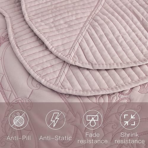 CHIXIN Oversized King Bedspread Set - Damask Paisley Pattern 4 Piece Reversible