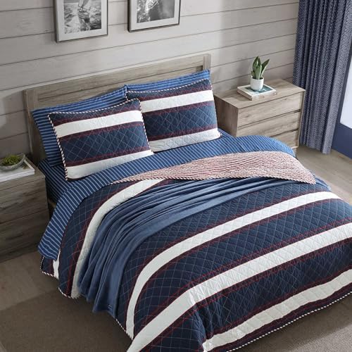 Nautica Twin Quilt Set with Reversible Striped Design