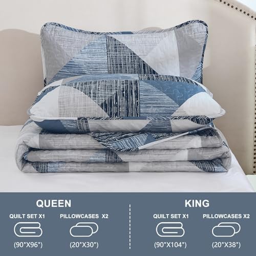 Dintszyayue 3 Piece Queen Quilt Set Blue