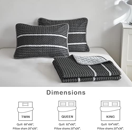 Flysheep Dark Grey Boho Quilt Set King Size 3 Pcs