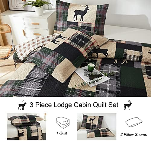 Ycosy Moose Deer Quilt Set Twin Size Reversible Bedspread 1
