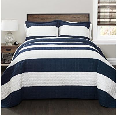 Lush Decor New Berlin Quilt Set Twin Navy White