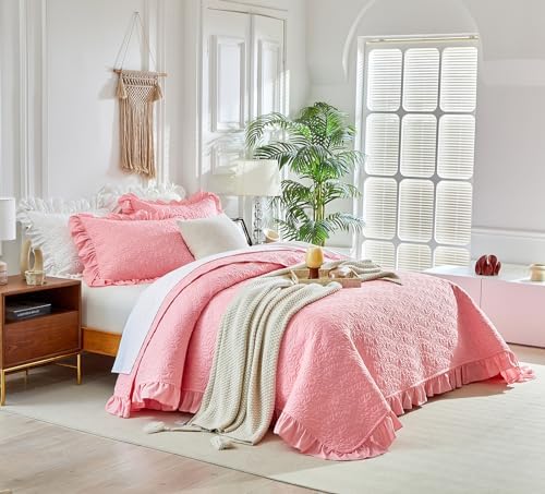 UOZZI BEDDING Ruffled Quilt Set Queen Size