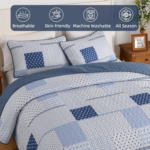 WONGS BEDDING 3 Piece Queen Quilt Set with Patchwork Plaid Design