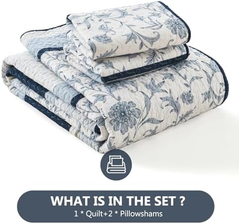 DUOHONG 100 Cotton King Quilt Set 3pcs Navy Blue White