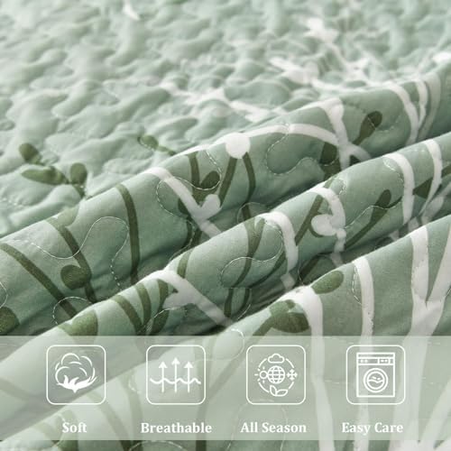 DJY Sage Green Botanical Quilt Set Twin Size