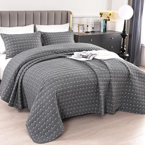 ENJOHOS 100 Cotton Quilt Set Twin XL Dark Grey