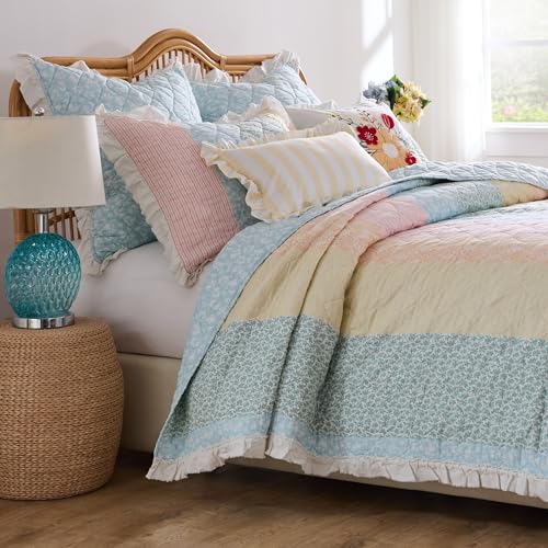 Greenland Home Fashions Tessie Ruffled Quilt Set 3-Piece KingCal King Pastel