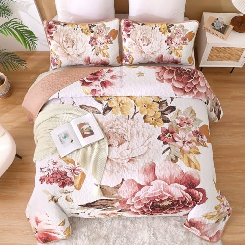 WONGS BEDDING Blush Floral Queen Quilt Set