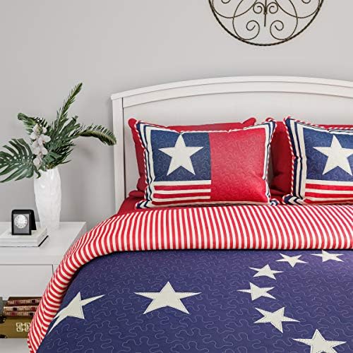 Bedford Home Quilt Set Patriotic Flag Print 2-Piece All-Season