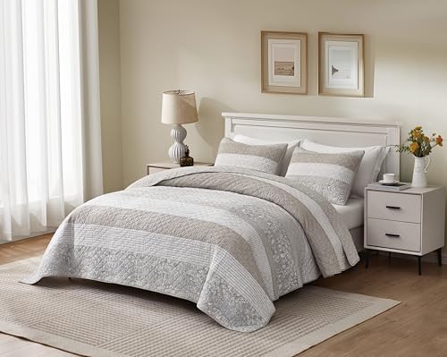 Chezmoi Collection Robyn Quilt Set - 2-Piece Neutral Taupe Gray White