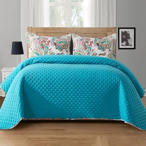 Elegant Comfort 3-Piece Reversible Quilt Set - Twin XL Turquoise