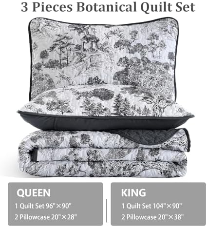 WONGS BEDDING Botanical Reversible Quilt Set Queen Size