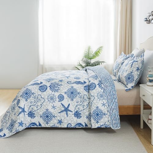 HoneiLife Coastal Quilt Set King - 3 Piece Ocean Themed Bedding