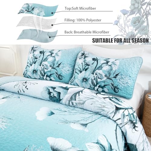Drucon Blue Floral Quilt Set 3 Piece King Size