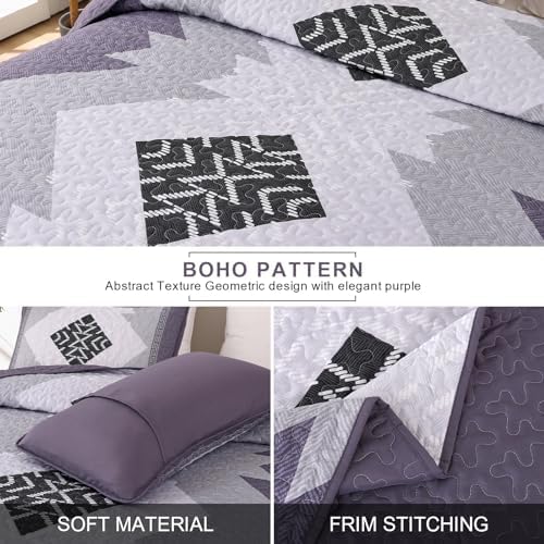 Dintszyayue Boho Quilt Set Queen 3 Pieces Purple Aztec
