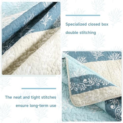 UYOF King Quilt Set - 100 Cotton Reversible Comforter with Shams