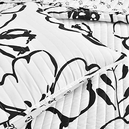 Lush Decor Scandinavian Floral Quilt Set FullQueen Black White