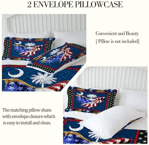 3 Piece Eagle Flag Quilt Set with Moon Tree Design 1