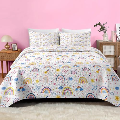 Pamnest Quilt Set Twin Size Rainbow Cartoon 2 Pcs