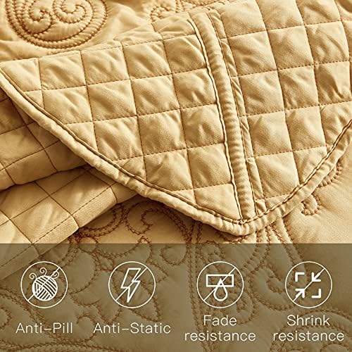 CHIXIN Oversized King Bedspread Coverlet Set - Honey-Gold Damask Paisley Pattern
