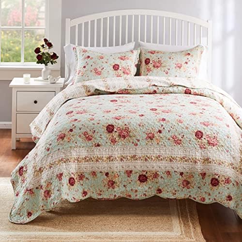 Greenland Home Antique Rose Cotton Quilt Set TwinXL Blue
