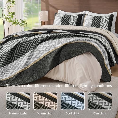WONGS BEDDING King Size Quilt Set Black 3 Pieces 1