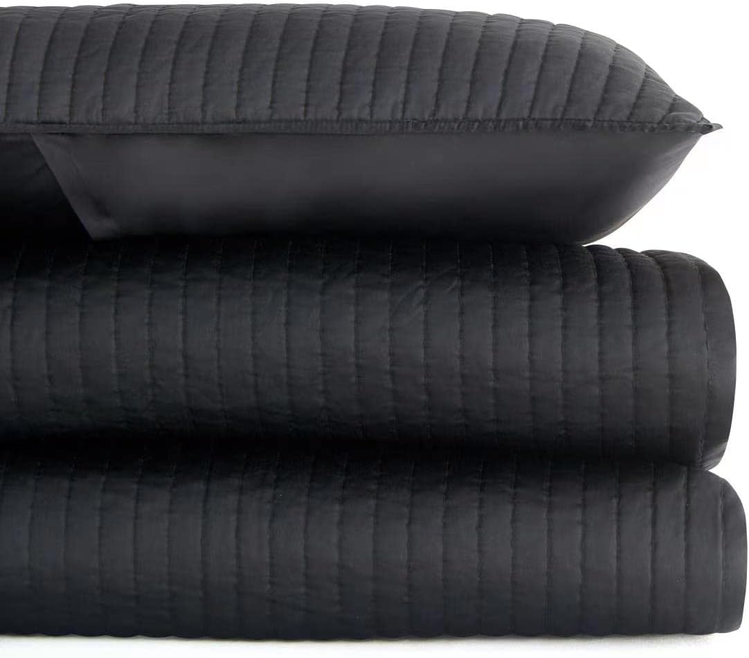 Indigo Hill Satin Quilt Set 3 Piece Super Queen Size Black