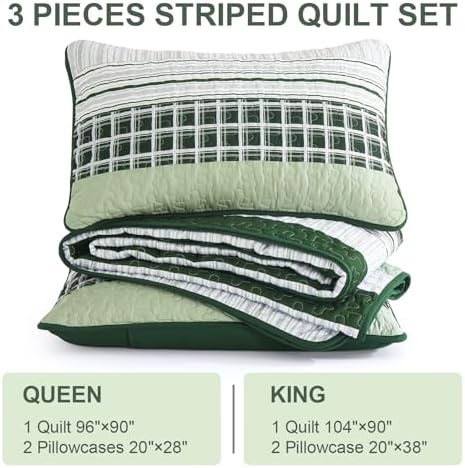 DJY Striped Quilt Set Queen Size 3 Pieces Microfiber Bedding Set