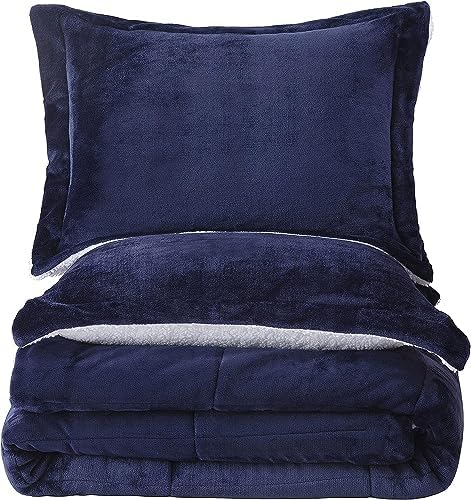 Seward Park Navy Blue Sherpa Comforter Set Twin XL