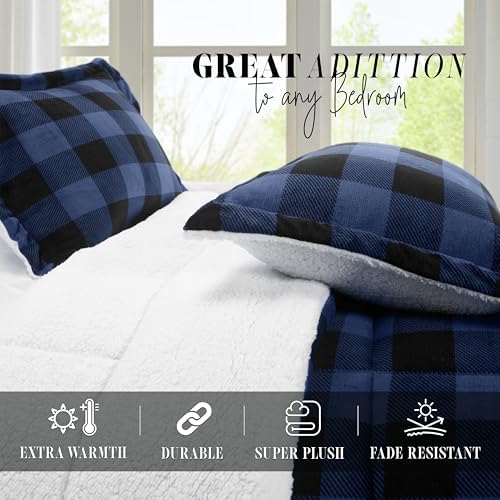 Elegant Comfort 3-Piece Buffalo Plaid Comforter Set King Blue