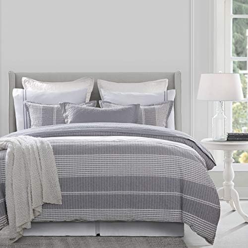 HiEnd Accents 3-Piece Duvet Cover Set Lane Gray White Stripe Seersucker