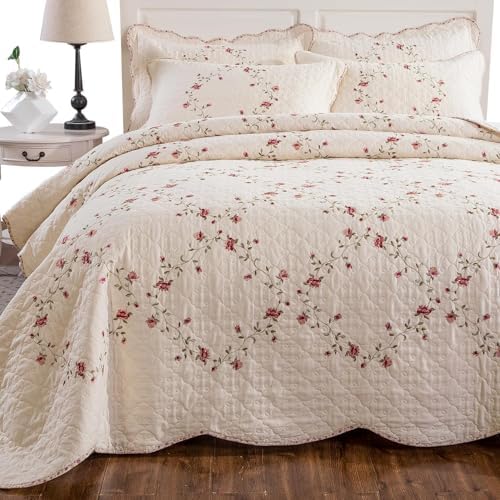 EAVD Floral Embroidered Quilt Set King Size 3 Pieces 1