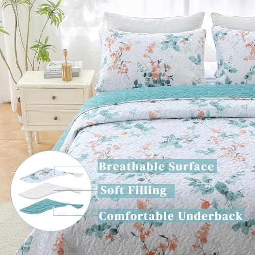 Heymybed Botanical Queen Quilt Set with 3 Pieces 1