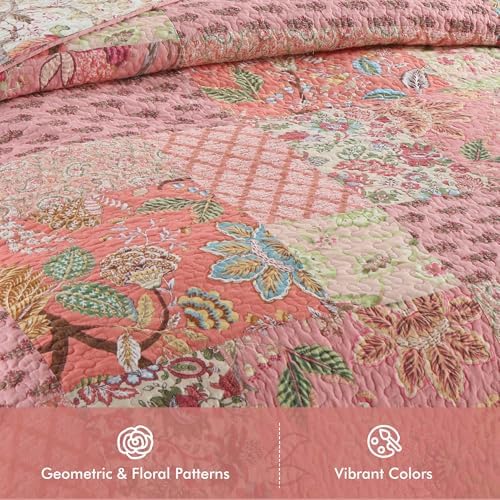 Etwel Queen Quilt Bedding Set Patchwork Floral Pink Comforter