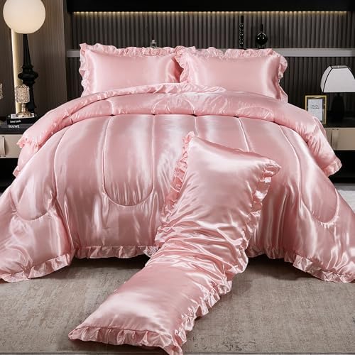 Satin Comforter Set with Ruffle and Pillow Covers