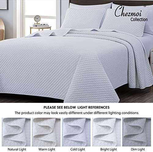 Chezmoi Avon 2-Piece Diamond Stitch Quilt Set Twin White 1