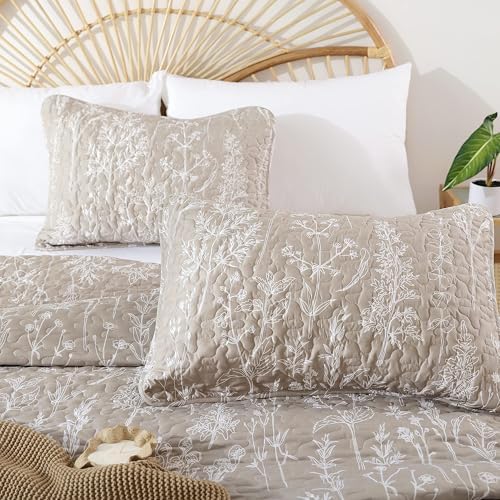 JANZAA Twin Quilt Set 2 Pieces Floral Pattern Reversible Microfiber Bedding