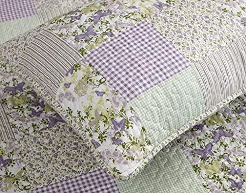 Chezmoi Collection Daisy 3-Piece Quilt Set - Purple Butterfly Botanical Design