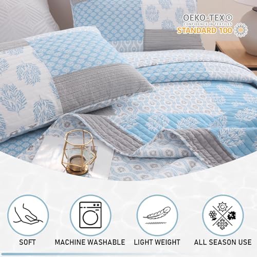 KALOOLA Light Blue Quilts Queen Size Set