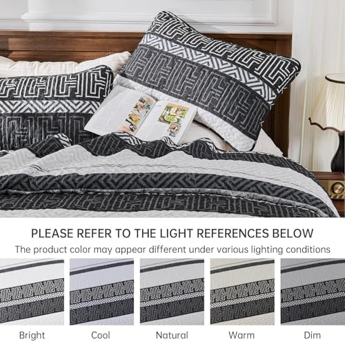 DJY Striped Quilt Set King Size 3 Pcs Black White