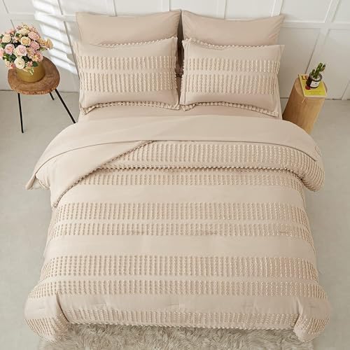 3-Piece Tufted Duvet Cover Set - Premium Percale Cotton Natural Cream Super King